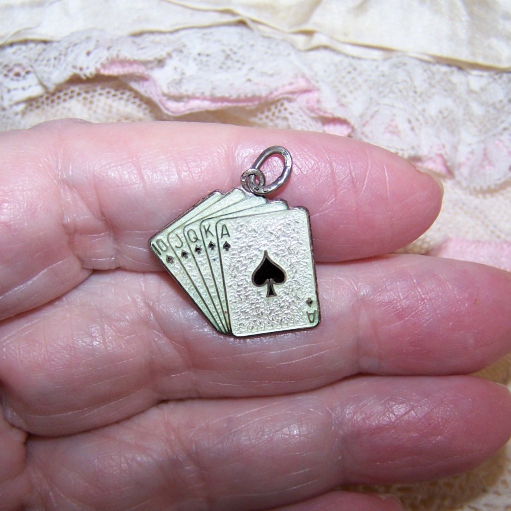 Beau Sterling Silver Enamel Charm - Royal Flush Of Spades